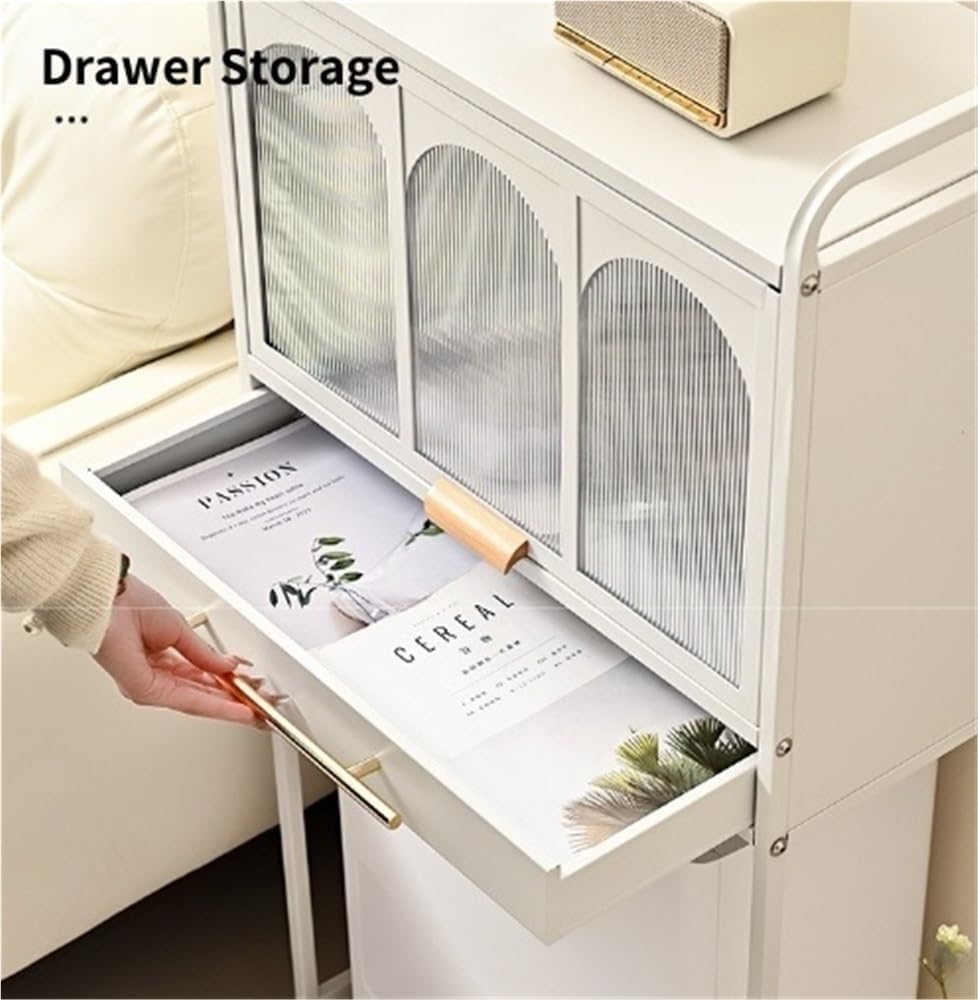 Metal Storage Cabinet with Drawers and Wheels Robot Vacuum Stand with Open Base - Tall Narrow Cabinet for Living Room Kitchen Long Lasting