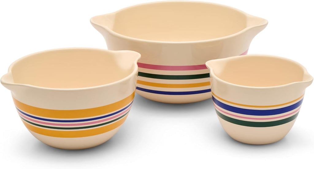 Great Jones Stir Crazy 3-Piece Stackable Ceramic Mixing Bowl Set (6.8', 9.1', 12') | Dishwasher, Freezer & Microwave Safe | Perfect for Baking, Serving & Mixing | Nestable for Easy Storage (Striped)