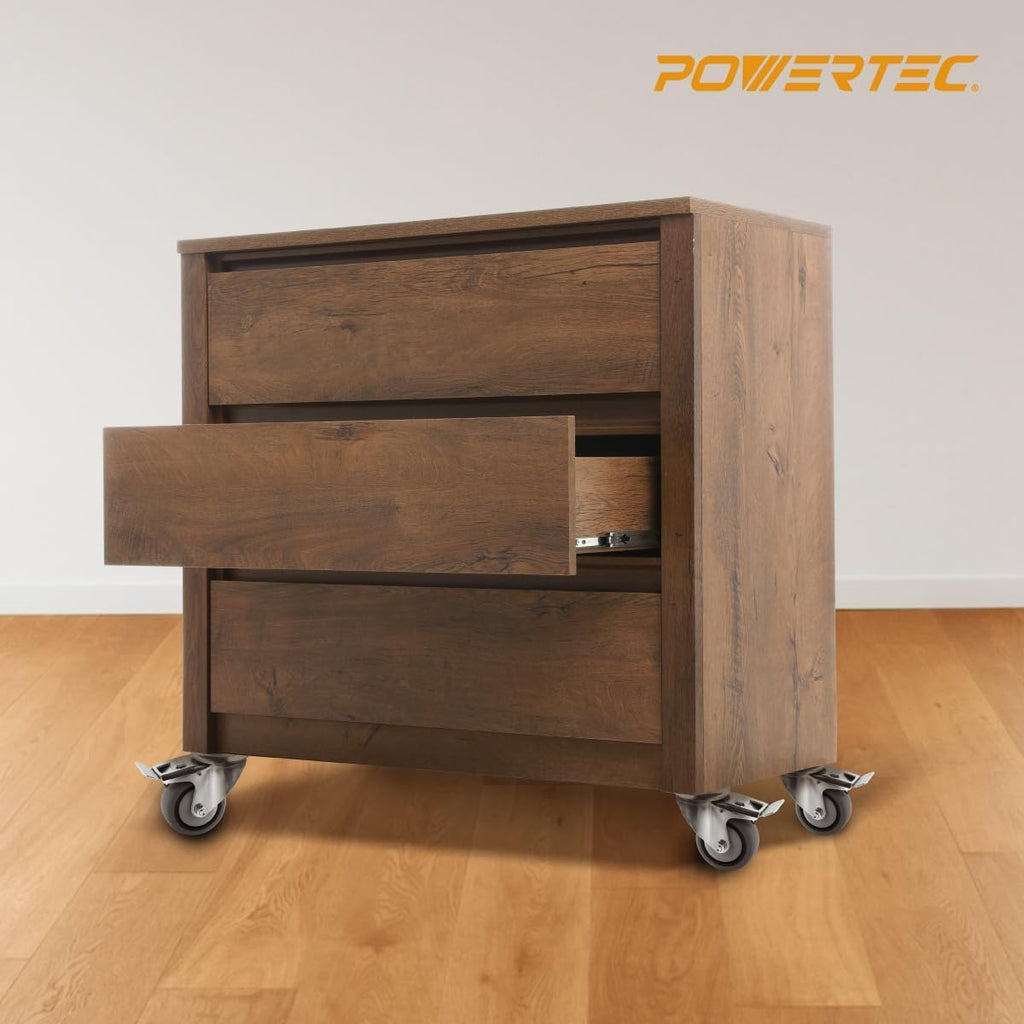 POWERTEC 17201-Case4 3' Heavy Duty Threaded Stem Swivel Caster Wheels with 600 lbs Total Loads, Dual Locking Industrial Castor Wheels for Workbench, Dolly, Cart & Furniture, (Pack of 16)