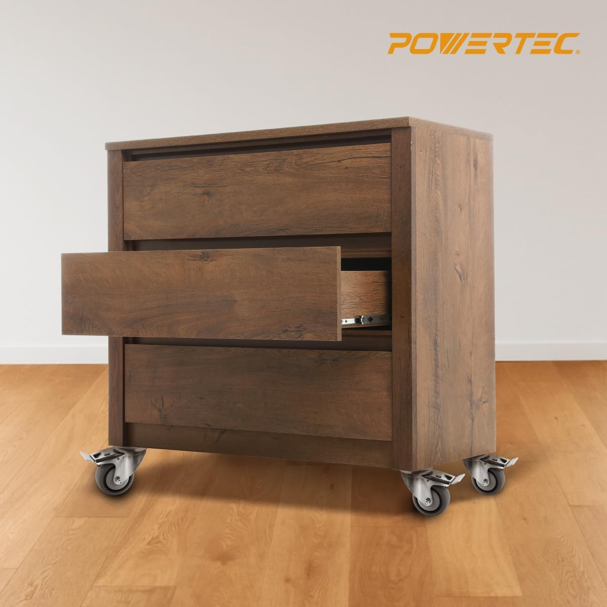 POWERTEC 17201-Case4 3' Heavy Duty Threaded Stem Swivel Caster Wheels with 600 lbs Total Loads, Dual Locking Industrial Castor Wheels for Workbench, Dolly, Cart & Furniture, (Pack of 16)