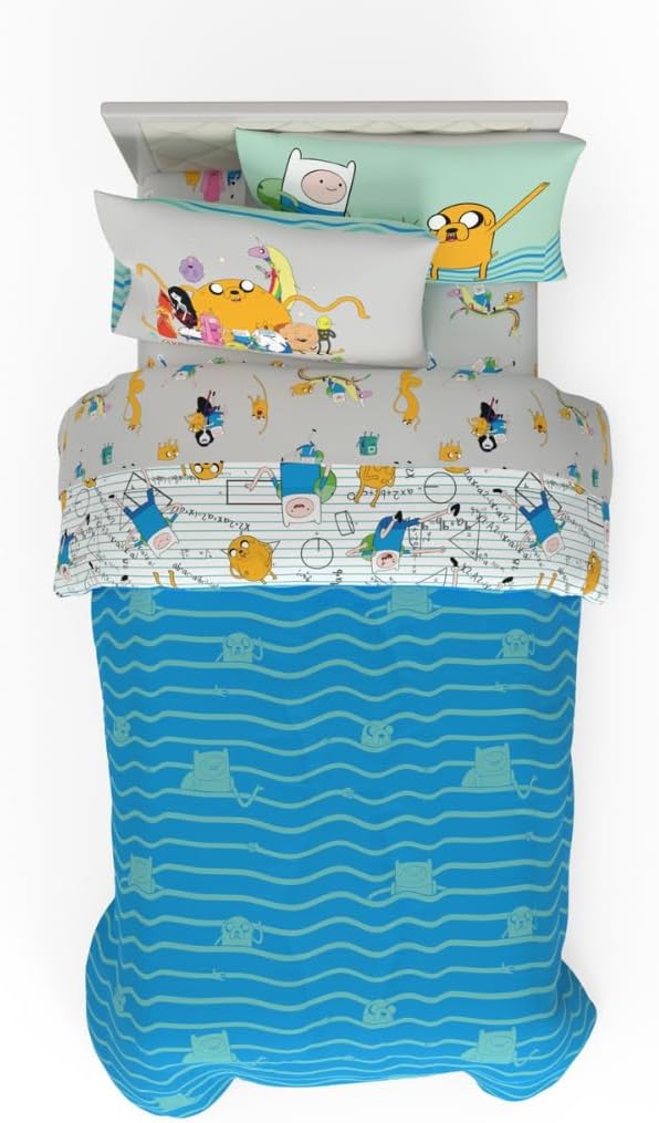 Adventure Time Finn & Jake 5 Piece Super Soft Cozy Reversible Comforter and Sheet Set with Sham, Twin, (Officially Licensed Product) By Franco