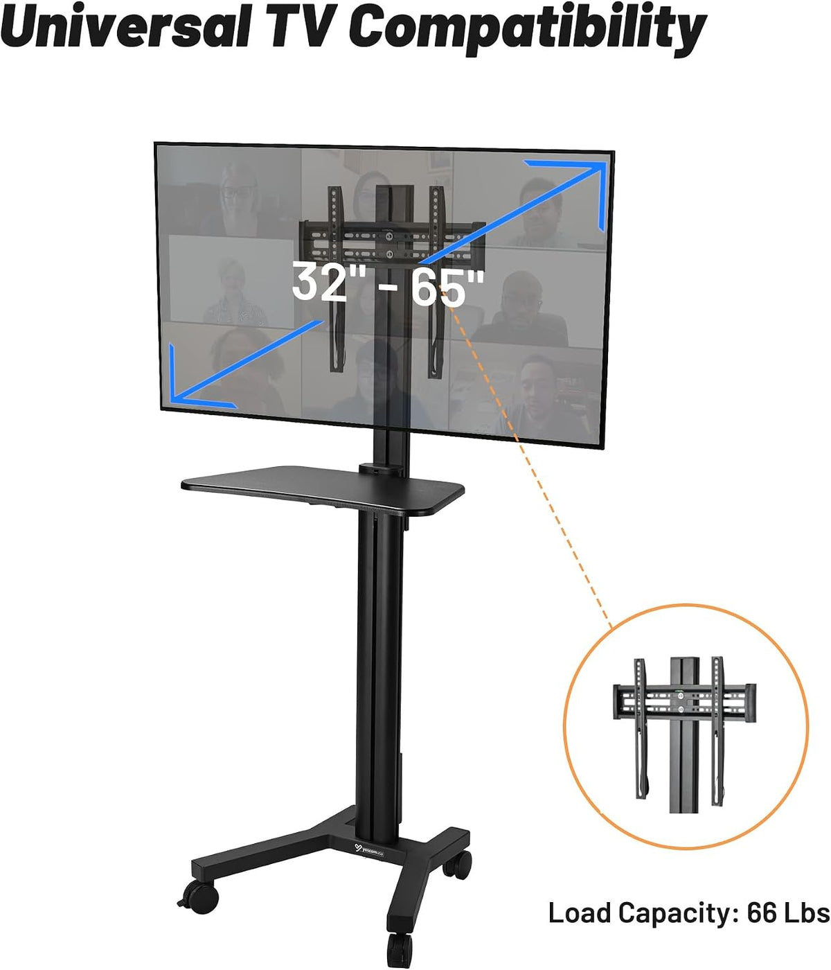 AW NexusX Presenter Medical Mobile TV Stand on Wheels Aluminum Heavy Duty with Laptop Shelf for 32 to 65 Inch LCD LED Screen TVs Dental Clinics Hospital