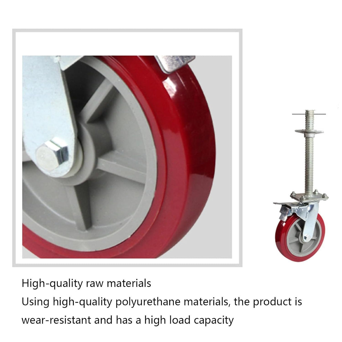 High Load-Bearing Scaffolding Movable Wheel 8-inch Universal Caster with Brake Adjustable Height Screw Base Mobile Bracket Wheel