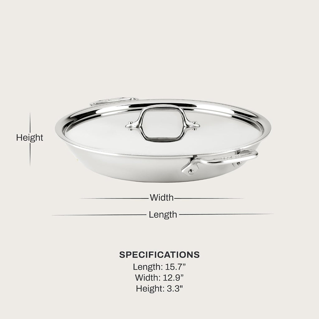 All-Clad D3® Stainless Steel Non Stick 3 Quart Braiser Pan- Made in the USA- The Original Bonded Professional Cookware- Oven Safe & Induction Compatible