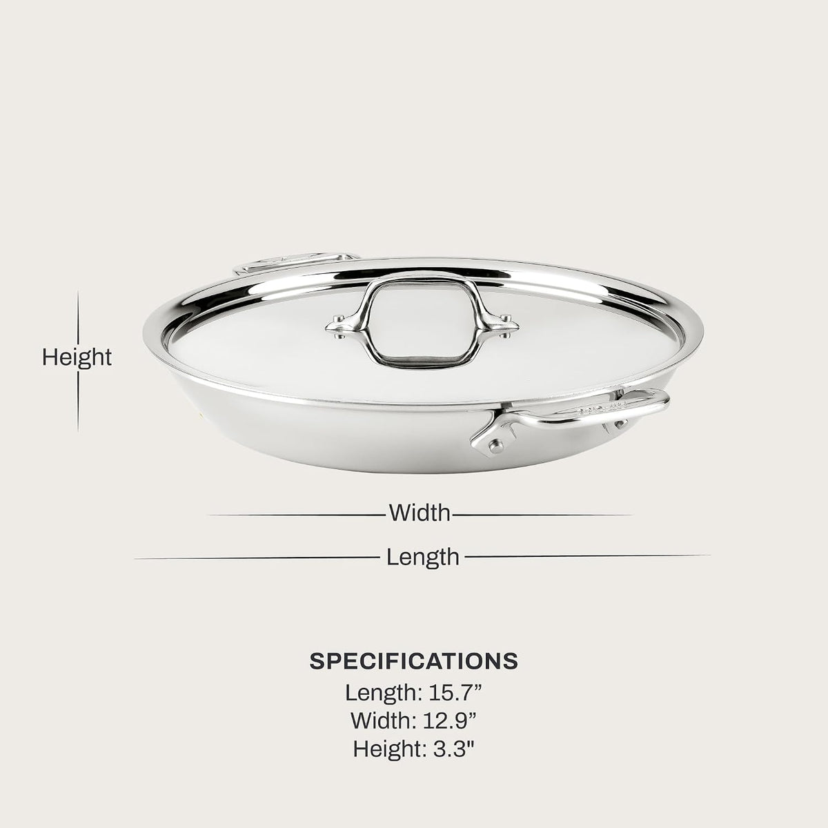 All-Clad D3® Stainless Steel Non Stick 3 Quart Braiser Pan- Made in the USA- The Original Bonded Professional Cookware- Oven Safe & Induction Compatible