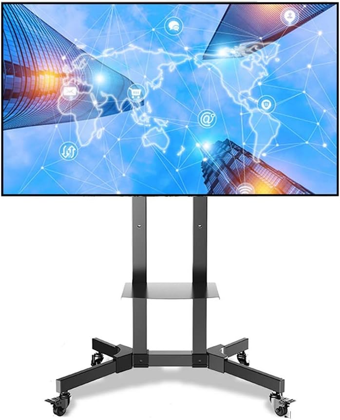 Mobile TV Cart, with Wheels Portable Floor Stand Rolling for 32'-65' LCD Led Flat Screen Curved TVs, Height Adjustable Black TV Stand Beautiful Scenery