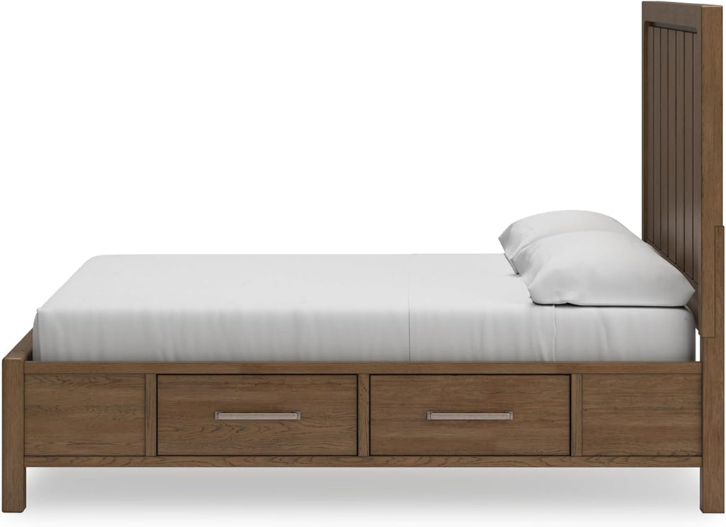 Signature Design by Ashley Cabalynn Modern 4-Drawer California King Platform Bed with Storage, Foundation or Box Spring Not Needed, Light Brown