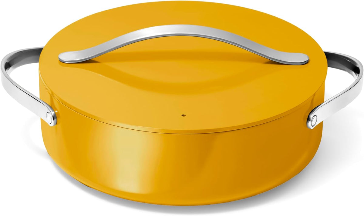 Caraway Rondeau - 6 Qt Non-Stick Pan with Lid - Free From Forever Chemicals - Perfect for Searing, Braising, & Roasting - Marigold