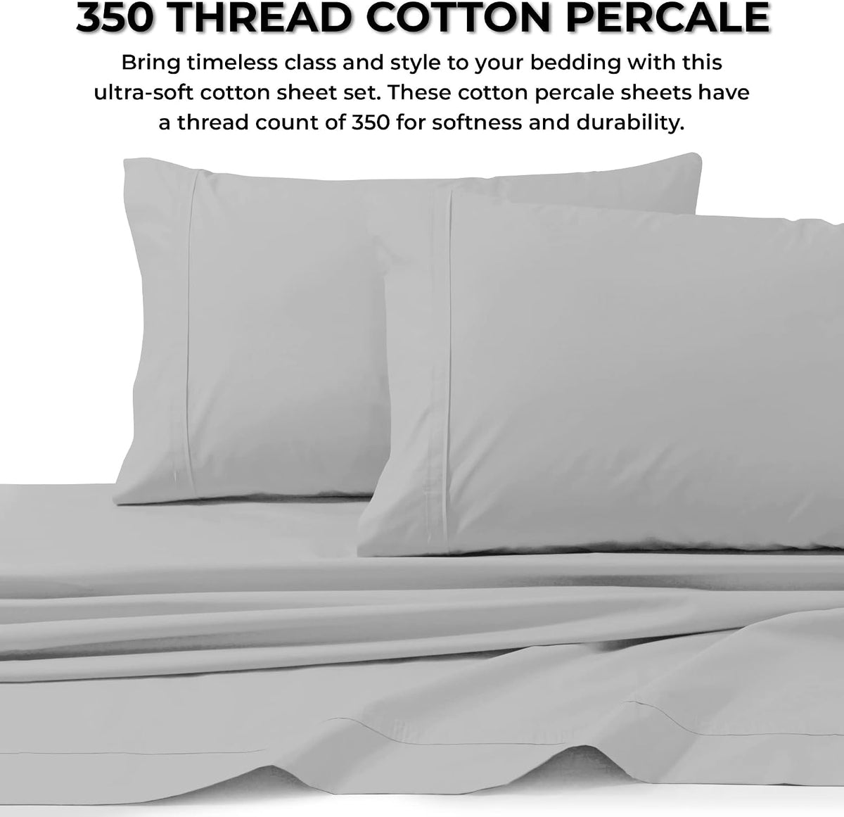 Tribeca Living Twin XL Bed Sheet Set, Crisp and Smooth Egyptian Cotton Percale Solid Sheets and Pillowcase Set, Extra Deep Pocket, 350 Thread Count, 3-Piece Luxury Bedding, White