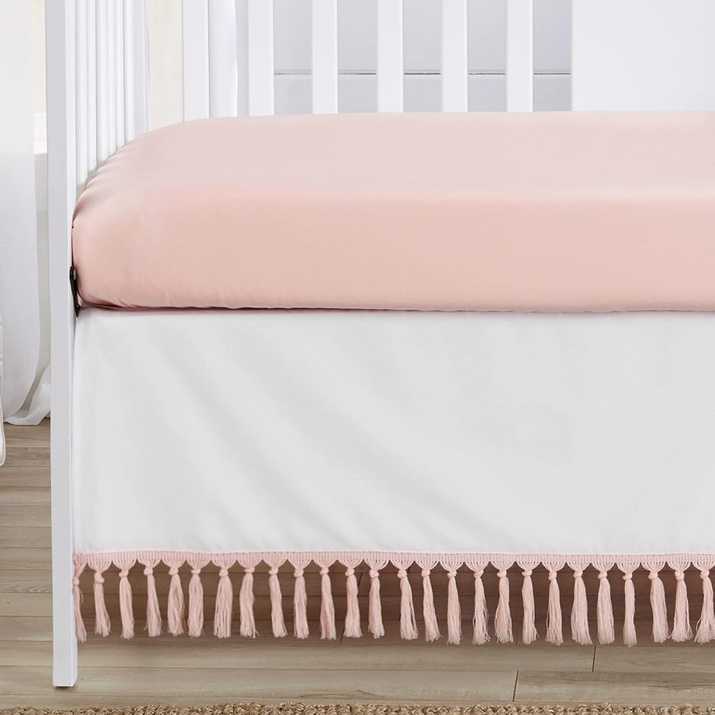 Sweet Jojo Designs Boho Bohemian Girl Baby Crib Bedding Set Infant Nursery Room BreathableBaby Breathable Mesh Crib Liner 6p Blush Pink White Farmhouse Shabby Chic Designer Modern Geometric Arrow Tuft
