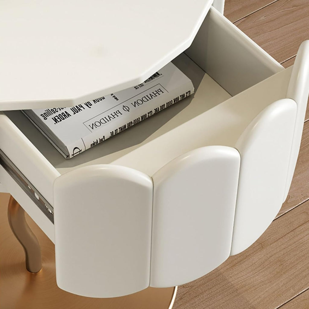 Round Nightstand with Drawer Storage Cabinet End Table with Storage Bedside Table Vanity Bench Dresser for Small Apartment,Living Room