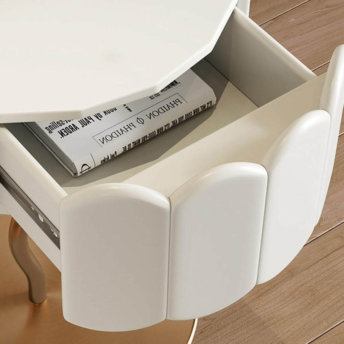 Round Nightstand with Drawer Storage Cabinet End Table with Storage Bedside Table Vanity Bench Dresser for Small Apartment,Living Room