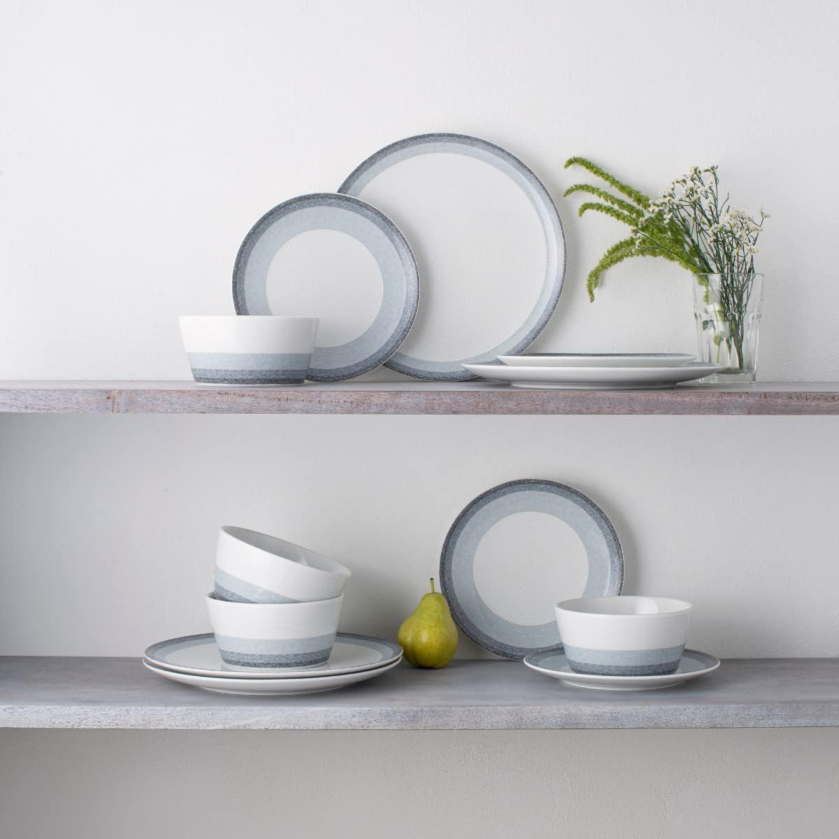 Noritake Colorscapes Layers Ash 12-Piece Coupe Dinnerware Set, Service for 4