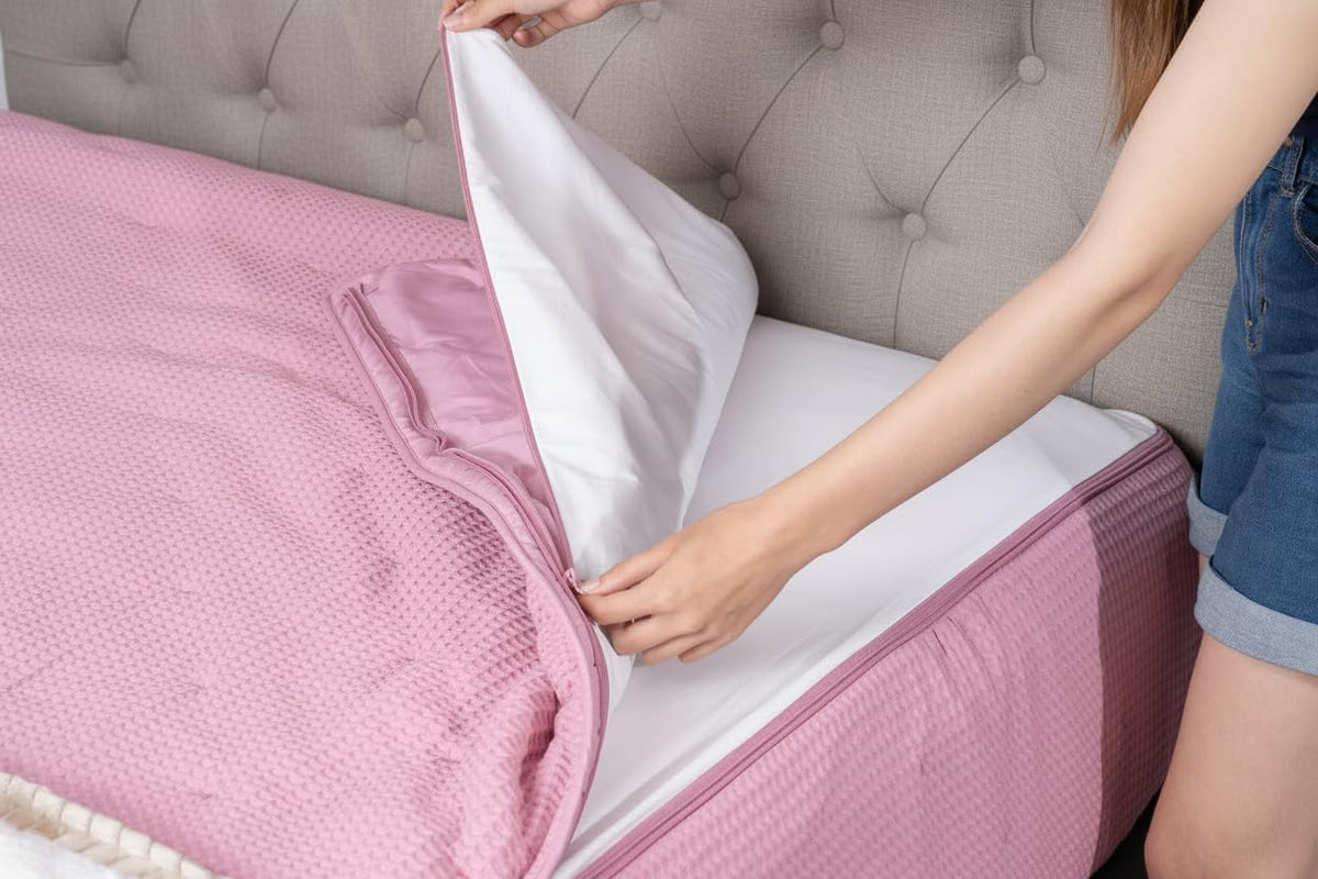 Twin Zipper Bedding with Patented Removable Zipper Sheets, Soft Natural Cotton, Durable Construction, All in one Zipper Bedding Set