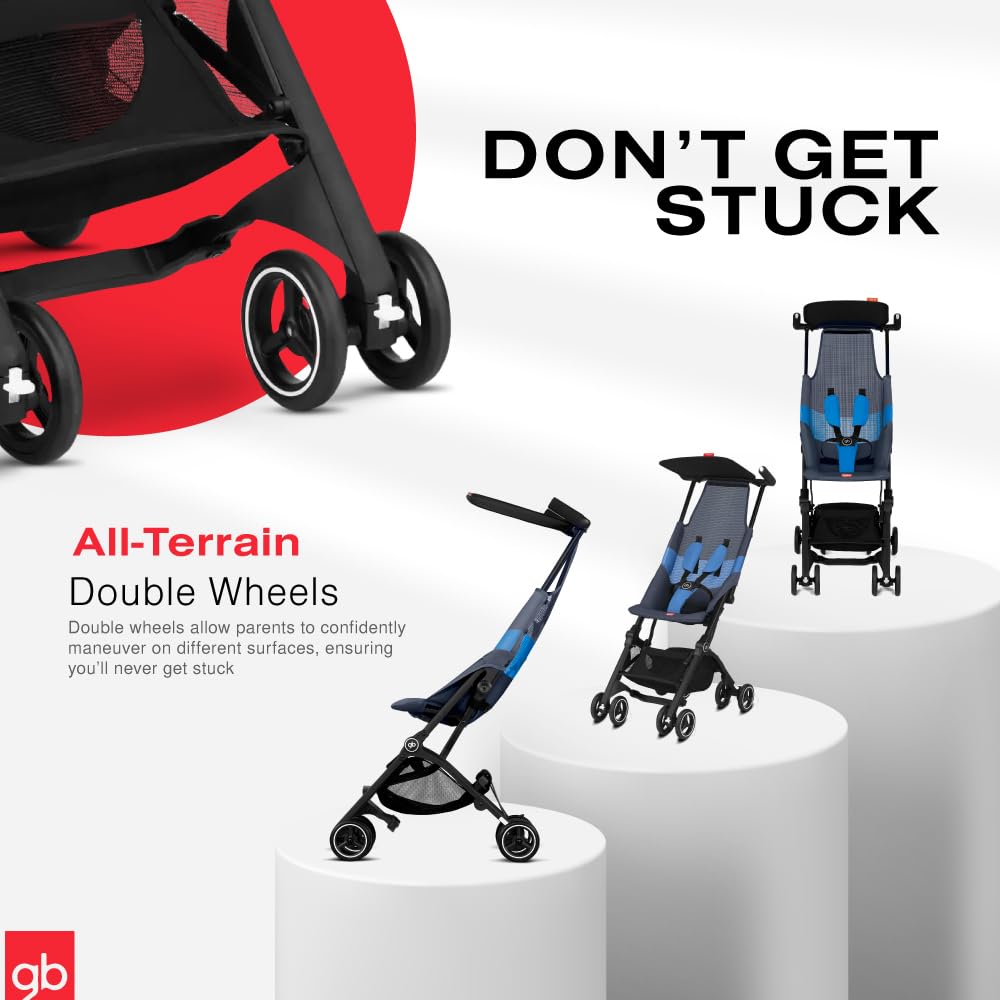 gb Pockit Air All Terrain Ultra Compact Lightweight Travel Stroller with Breathable Fabric in Night Blue, 28x17.5x39.8 Inch (Pack of 1)