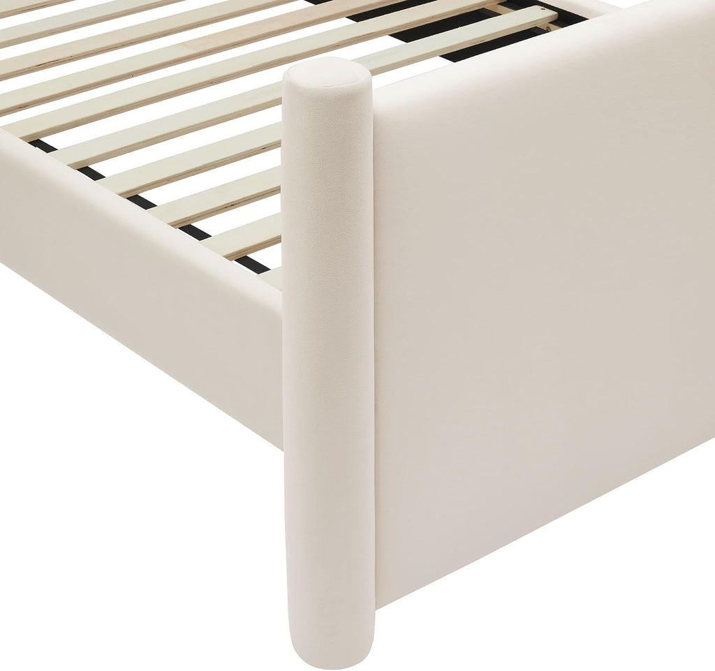 Modway Rael Full Platform Bed Frame with Upholstered Headboard and Footboard in Alabaster – Stain-Resistant Performance Velvet Full Size Bed with Rounded Posts
