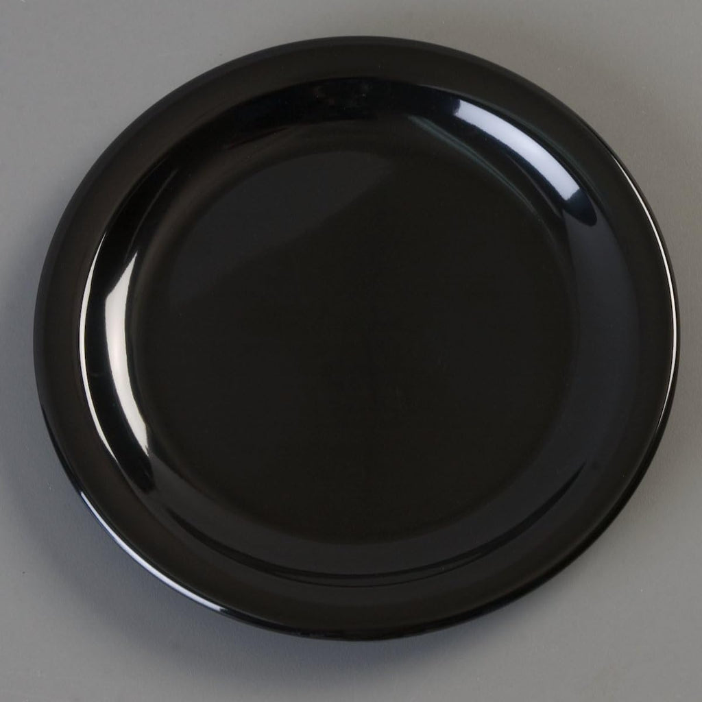 Carlisle FoodService Products Kingline Reusable Plastic Plate Dessert Plate for Home and Restaurant, Melamine, 6.5 Inches, Black, (Pack of 48)