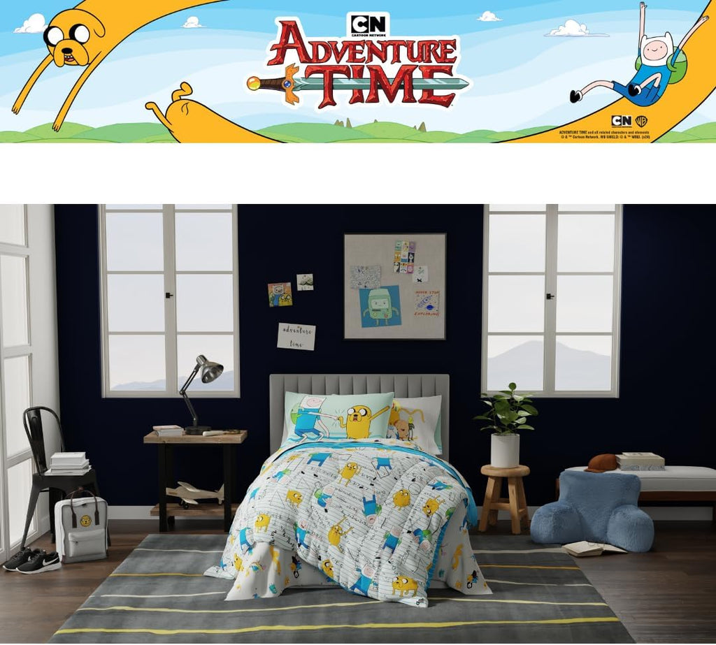 Adventure Time Finn & Jake 5 Piece Super Soft Cozy Reversible Comforter and Sheet Set with Sham, Twin, (Officially Licensed Product) By Franco