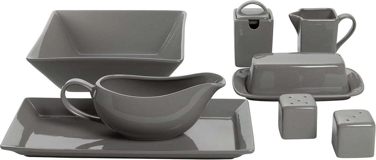 10 Strawberry Street Nova Square 40 pc Dinnerware Set, Gray