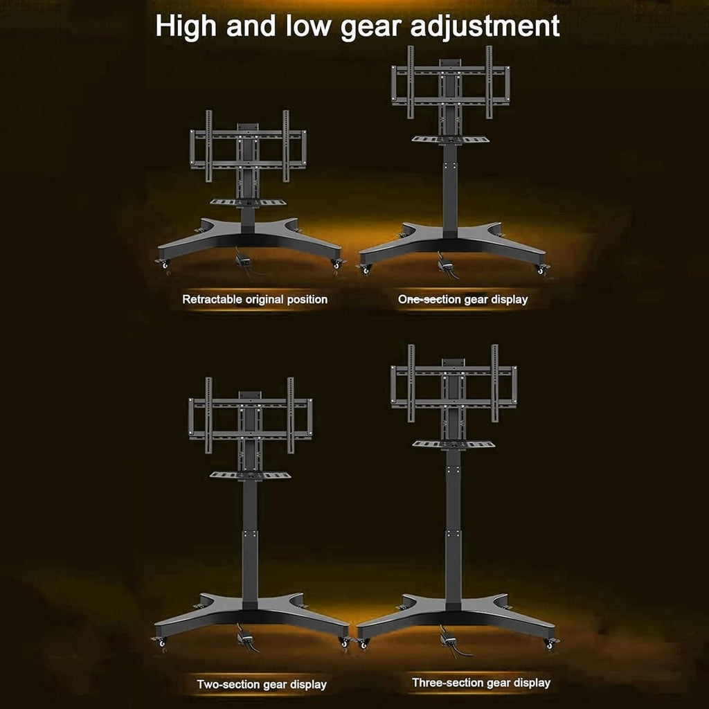 Motorized TV Floor Stand - Mobile TV Cart with Wheels, with Remote Control Intelligent Electric Lifting Stand, Telescopic Electric Lift TV Stand with Auto Lifting, Dual Mode Control