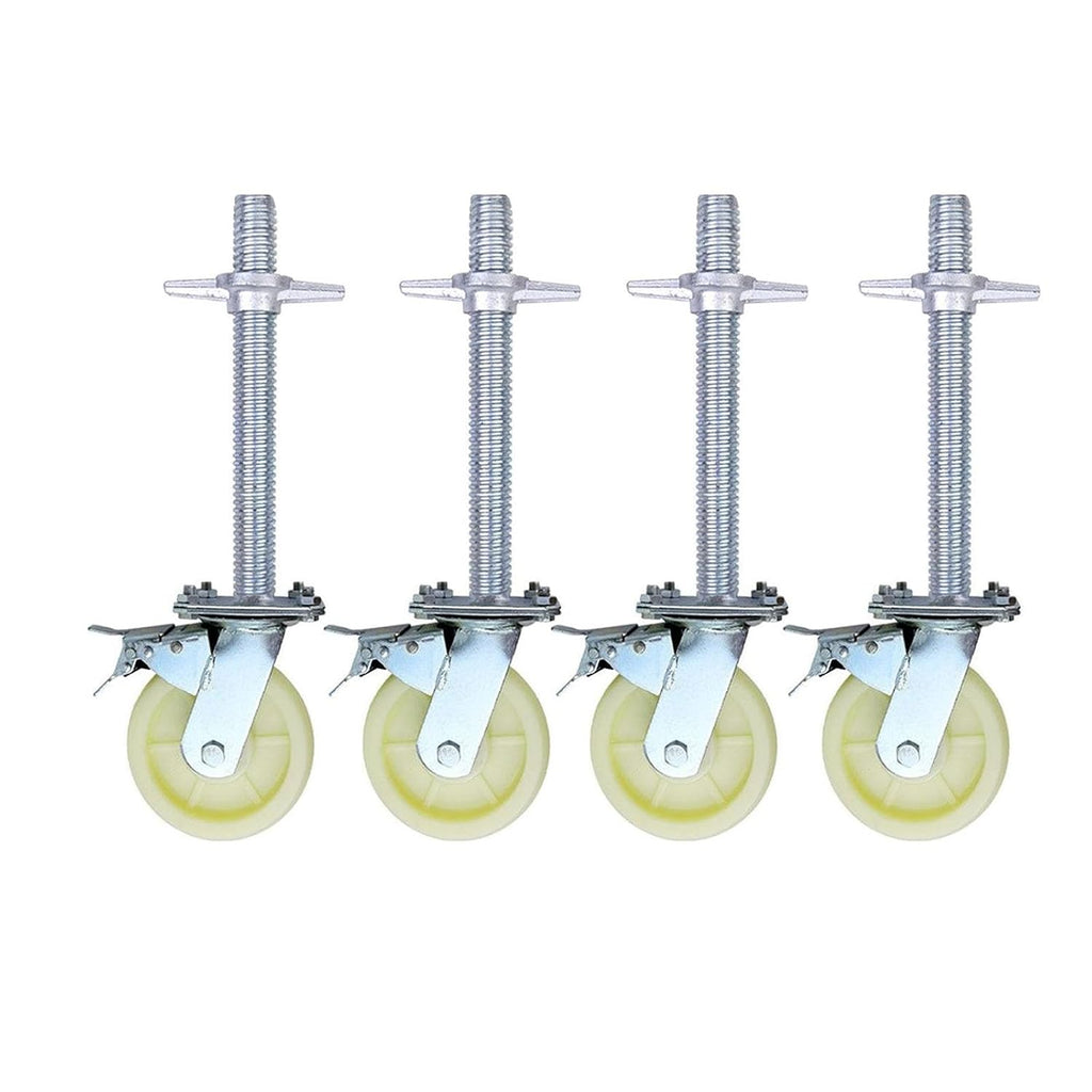 6 Inch Heavy Duty Universal Scaffolding Mobile Wheel with Brake, Adjustable Screw Caster, Movable Frame Base Wheel(Regular)