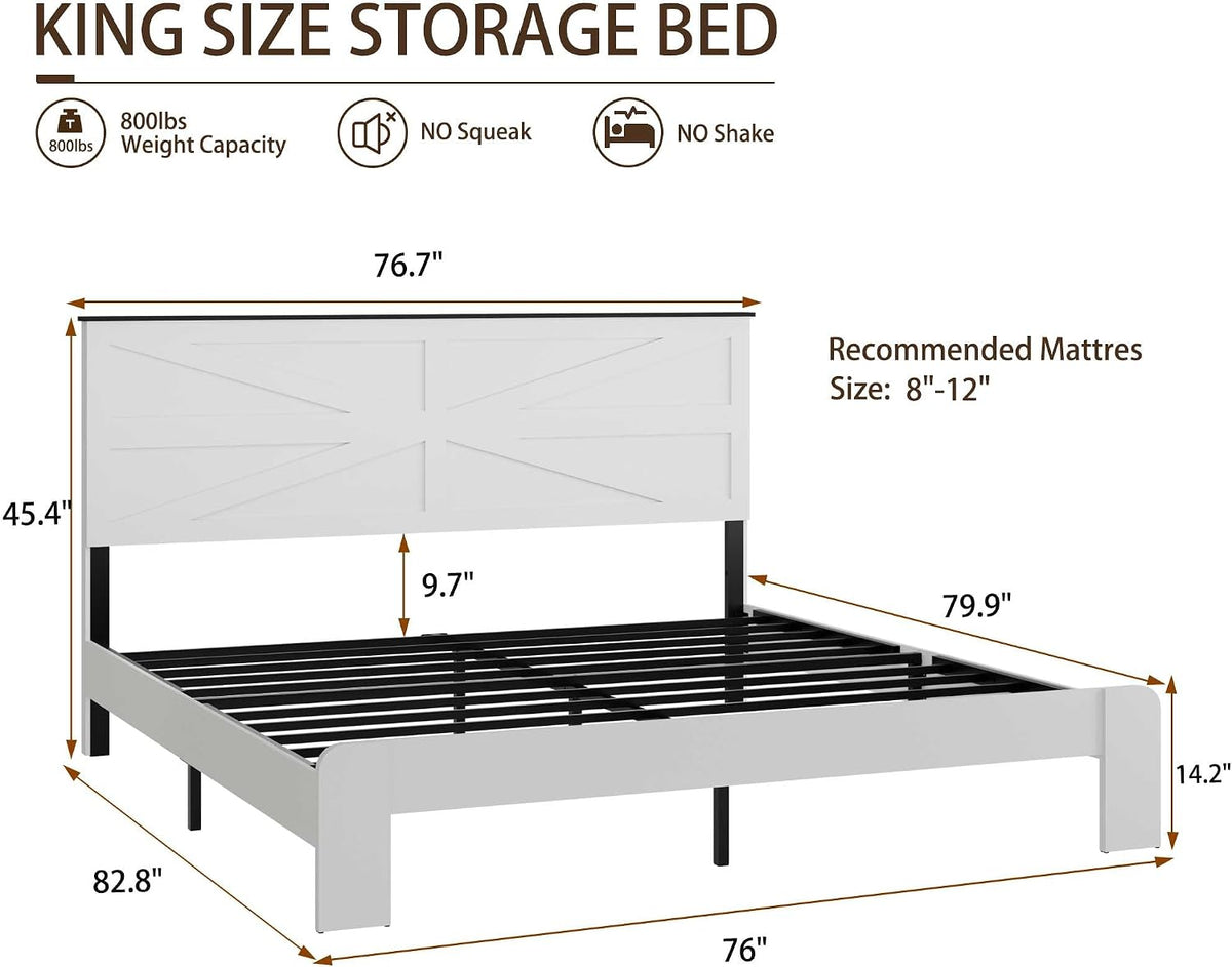 Ball & Cast King Size Bed Frame,Wood Platform Bed Frame King with Headboard and Metal Slats Support, No Box Spring Needed, Noise-Free, Easy Assembly, Dark Brown,White