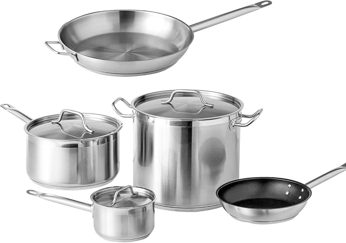 Stainless Steel Cookware Set, 6-Qt & 2-Qt Saucepans, 20-Qt Stockpot with Lids, 9.5' Non-Stick Frying Pan (8 Piece)