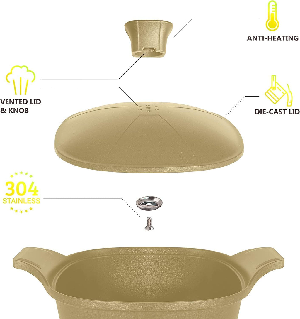 (Matrix) Luxury Cast Aluminum 11-Piece Cookware Set – Pans, Pots, Saucepan, Saucier, Baking Tray & Silicone Handles – Premium Nonstick, All Stovetops Compatible (Induction) – Cream