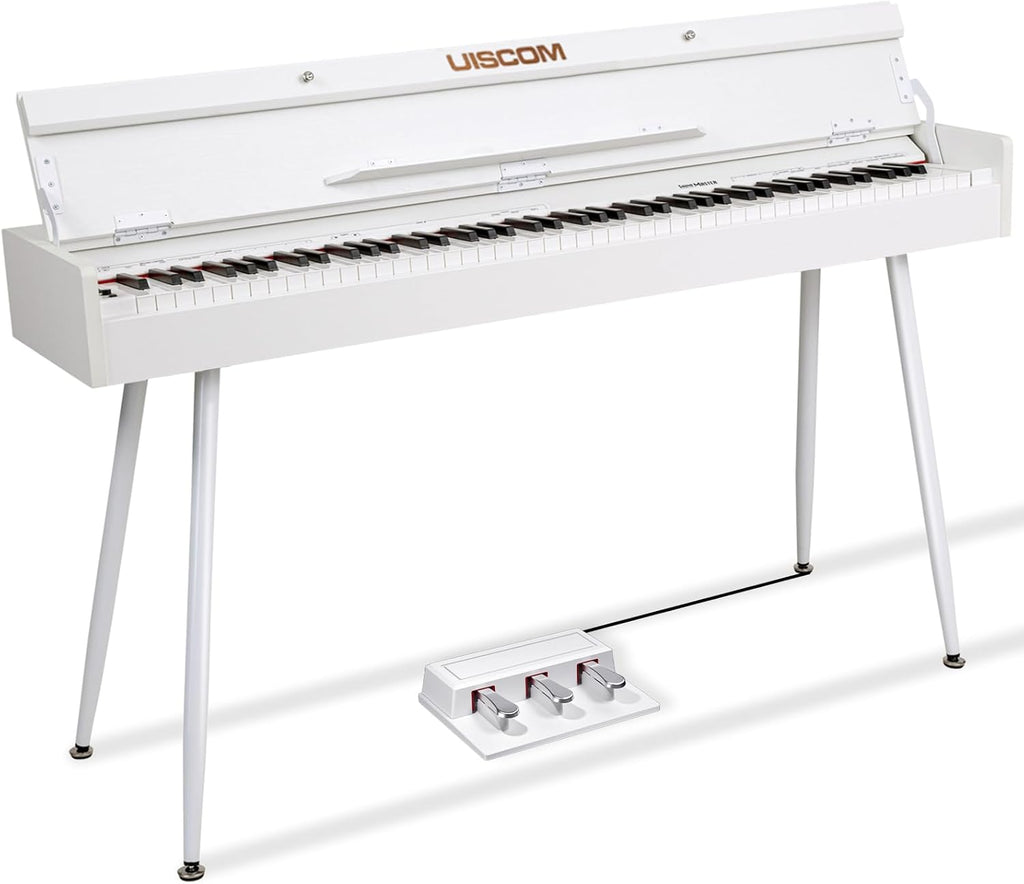 UISCOM 88 Key Weighted Home Digital Piano- Wooden Desk Electric Piano Transforms Between Desk and Vanity - Progressive Hammer-Action Keyboard, Perfect for Beginners with MIDI-White