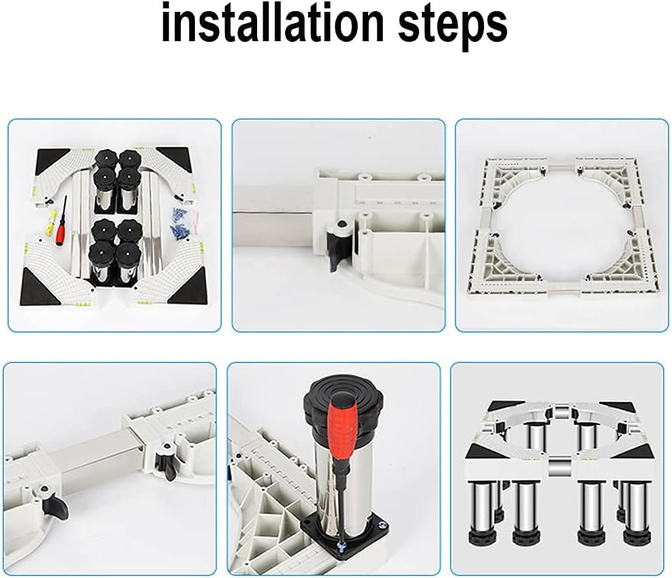 Adjustable Washing Machine Base Washing Machine Stand Base Reinforced Washing Machine Fridge Stand Adjustable Dryer and Base Length/Width 40-68cm Universal Kitchen Appliance S