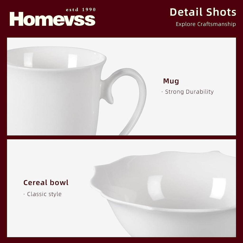 HomeVss, New Bone China Dinnerware Set, Embossed Lotus Design, 40pc Set