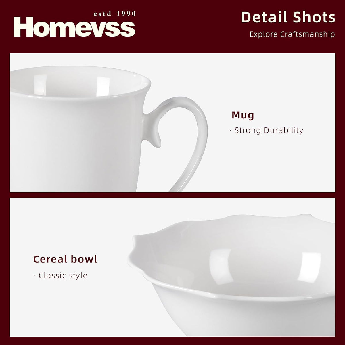 HomeVss, New Bone China Dinnerware Set, Embossed Lotus Design, 40pc Set