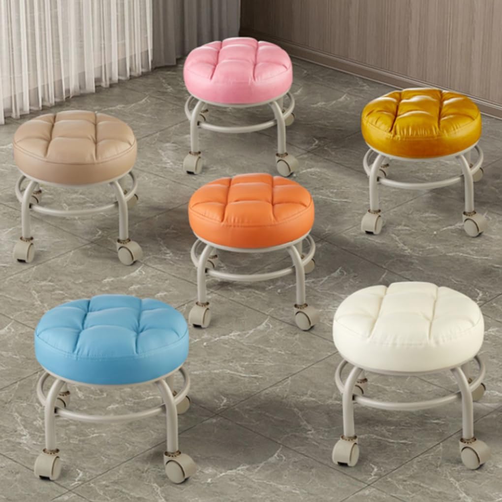 Heavy-Duty Low Roller Stool with 360° Swivel Wheels, 660-lb Load Capacity, Low-Height Short Rolling Stool Seat, PU Leather Small Mechanic Chair, Rolling Stools for Garage, Shop, Libra blue2
