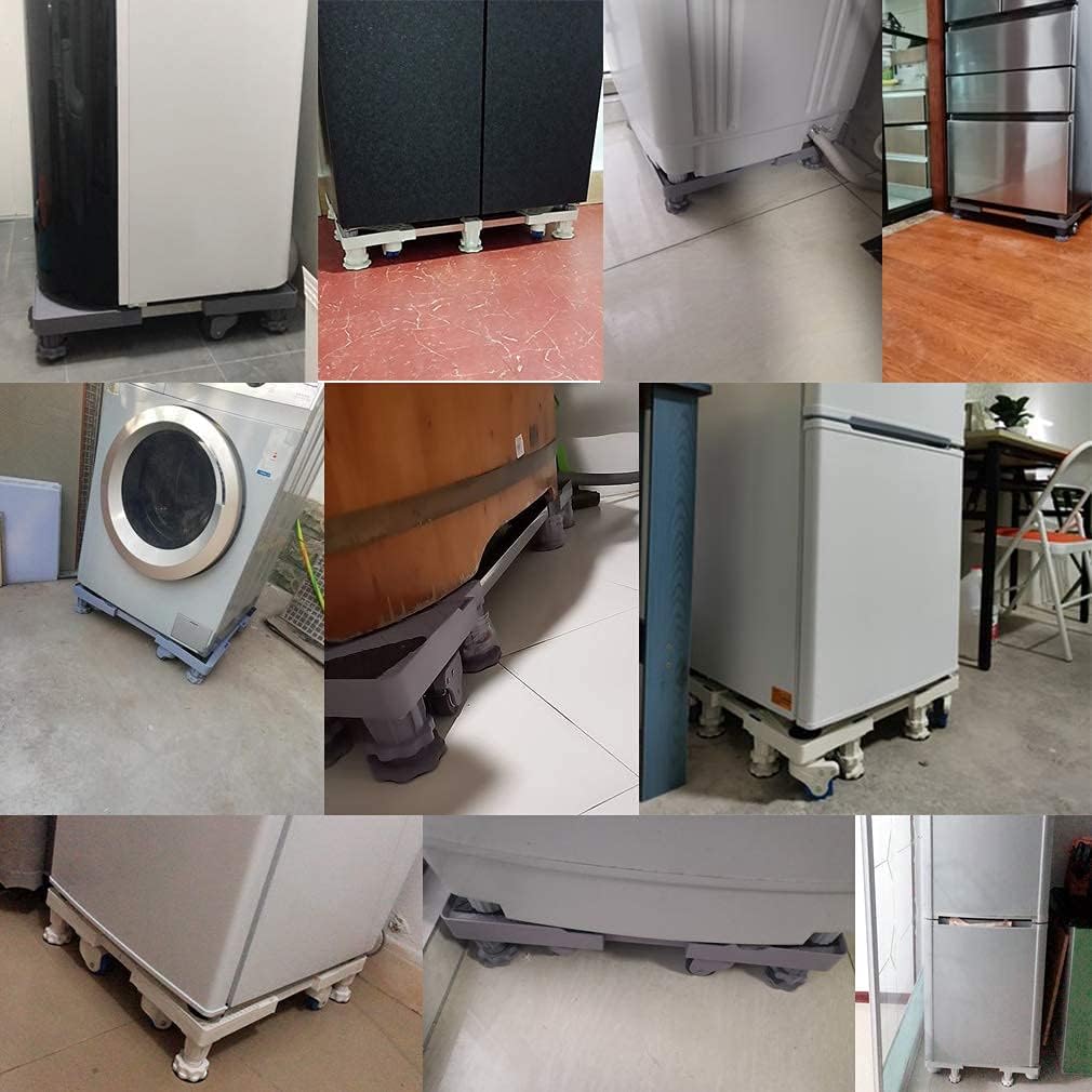 Adjustable Washing Machine Base Washing Machine Stand Base Universal Mobile Base Fridge Stand with 4 Double Wheels Adjustable Washing Machine Trolley 47-68cm Anti-Vibration Dr