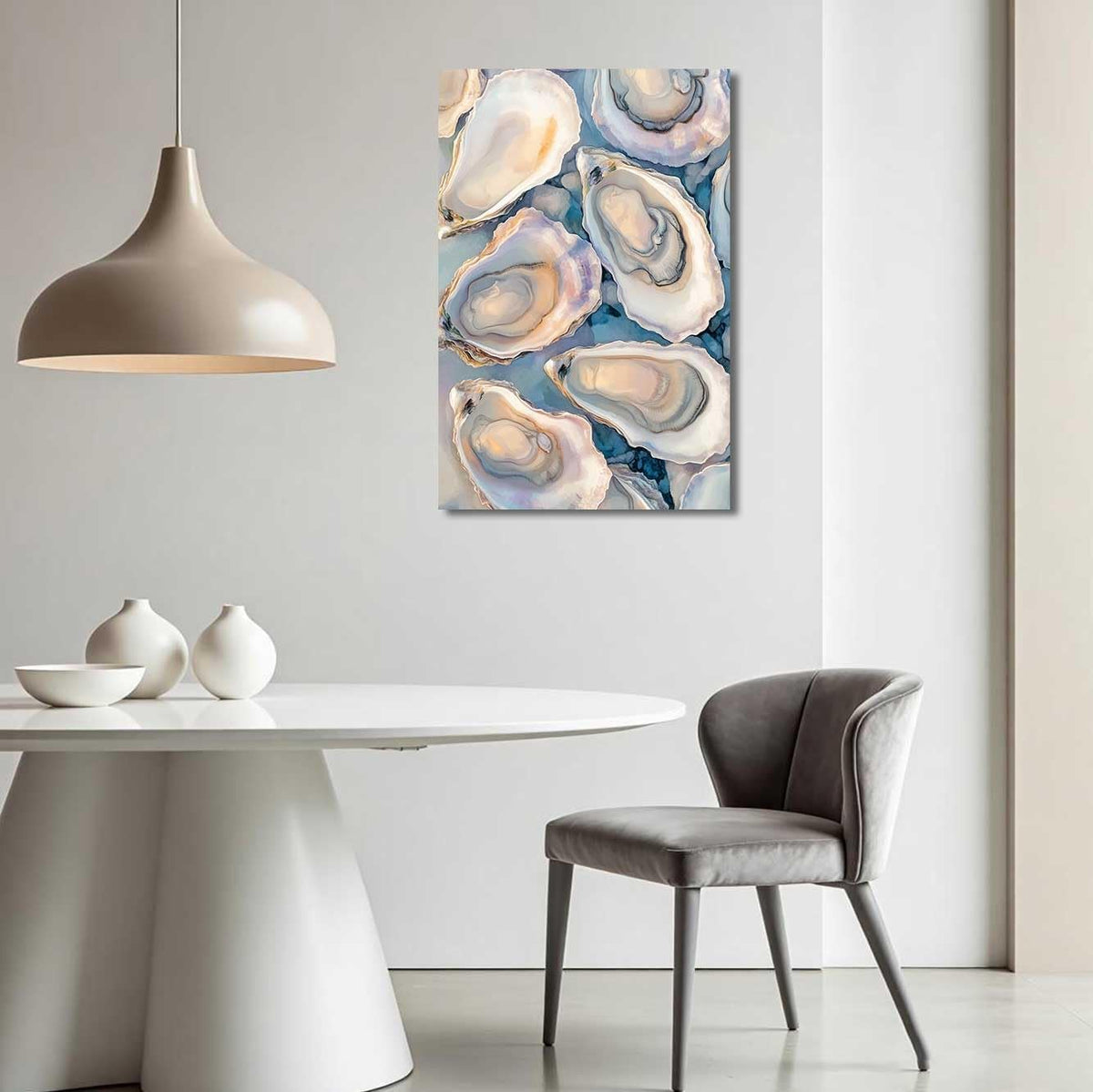 BJYCHG Oyster Wall Art Kitchen Pictures Oyster Shell Watercolor Canvas Prints Coastal Beach Aesthetic Poster Paintings Blue and Grey Bathroom Dining Room Decor Framed (42L x 28W)