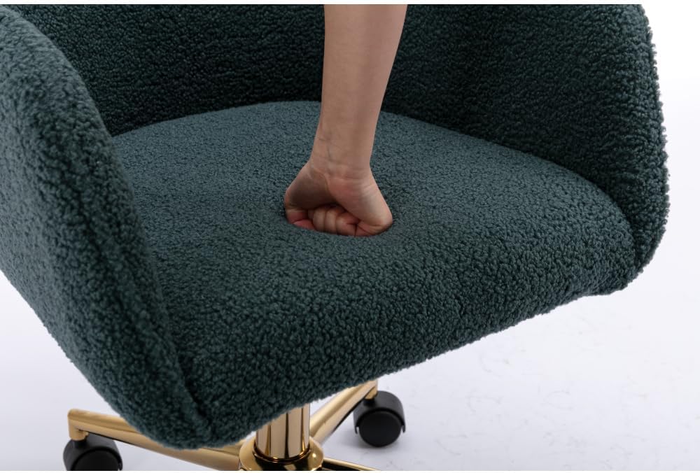 Plush Teddy Fabric Ergonomic Office Chair with Adjustable Height, 360-Degree Swivel Base, and Smooth-Rolling Casters for Home or Workspace (Green + Wool + Foam)