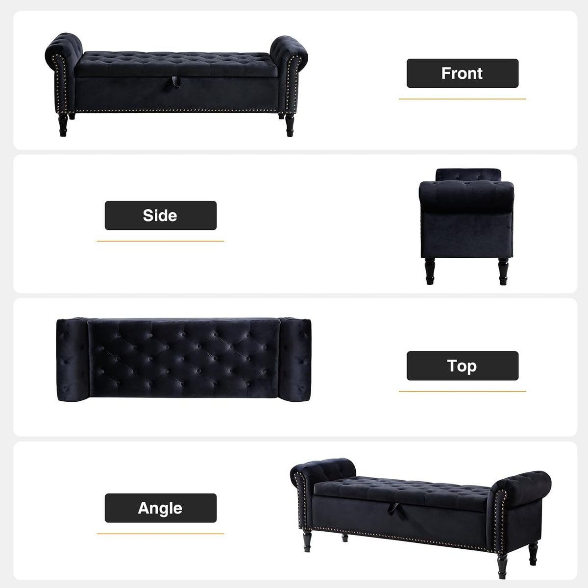 67'' Storage Bench for Bedroom End of Bed, Storage Bench for King Size Bed, Upholstered Tufted Storage Ottoman Benches with Arms for Living Room Entryway,Velvet Black