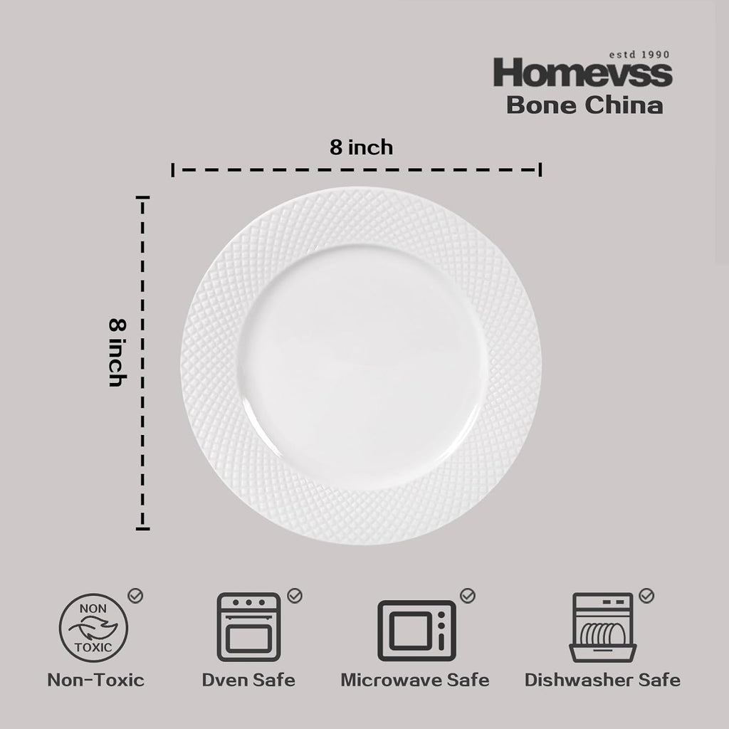 HomeVss, New Bone China Dinnerware Set, Embossed Diamond Design, 48pc Set