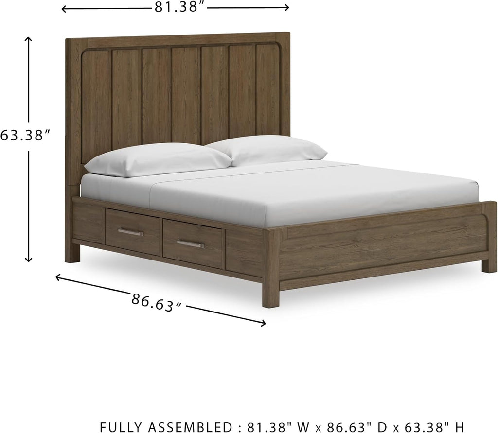 Signature Design by Ashley Cabalynn Modern 4-Drawer King Platform Bed with Storage, Foundation or Box Spring Not Needed, Light Brown