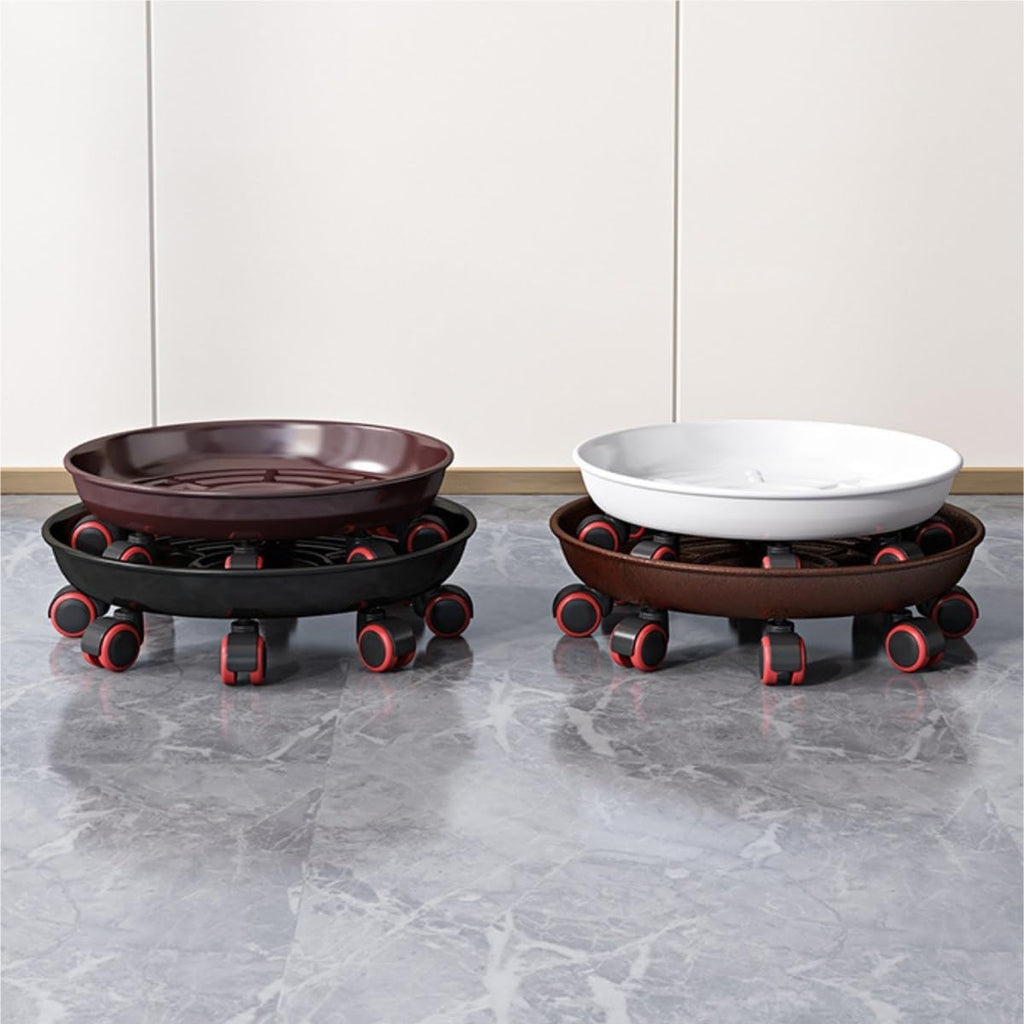 Rolling Plant Stand Thickened Mobile Tray Universal Wheel Household Flower Pot Base Round Iron Plate Plant Caddy for Flower Pot(Black,38cm)