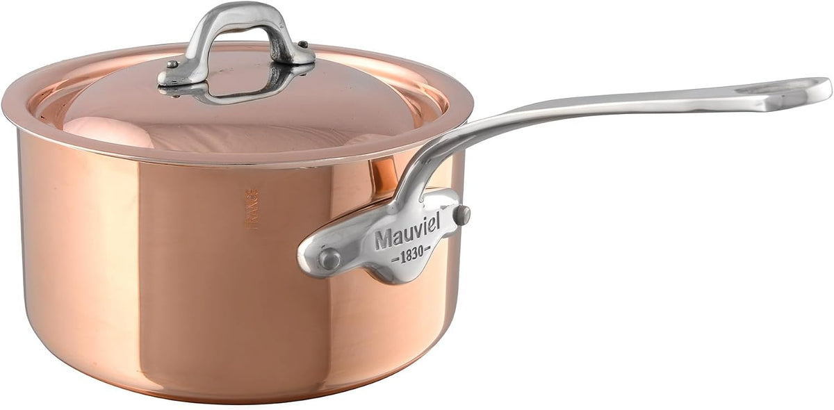 Mauviel M'Heritage 150 S 1.5mm Polished Copper & Stainless Steel Sauce Pan With Curved Lid And Cast Stainless Steel Handle, 1.2-qt, Made In France