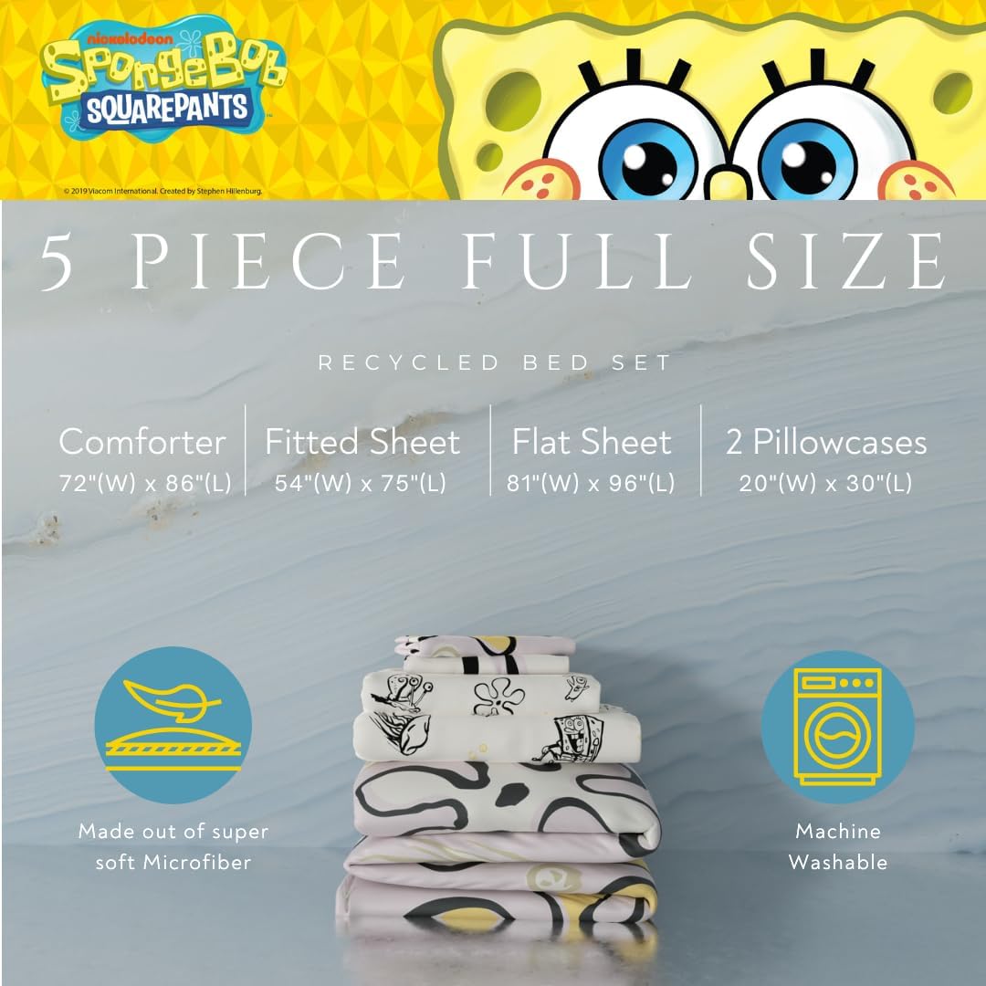 Collectibles Spongebob Squarepants Jellyfish Recycled Bedding 7 Piece Super Soft Reversible Comforter and Sheet Set, Full, (100% Official Licensed Product) by Franco