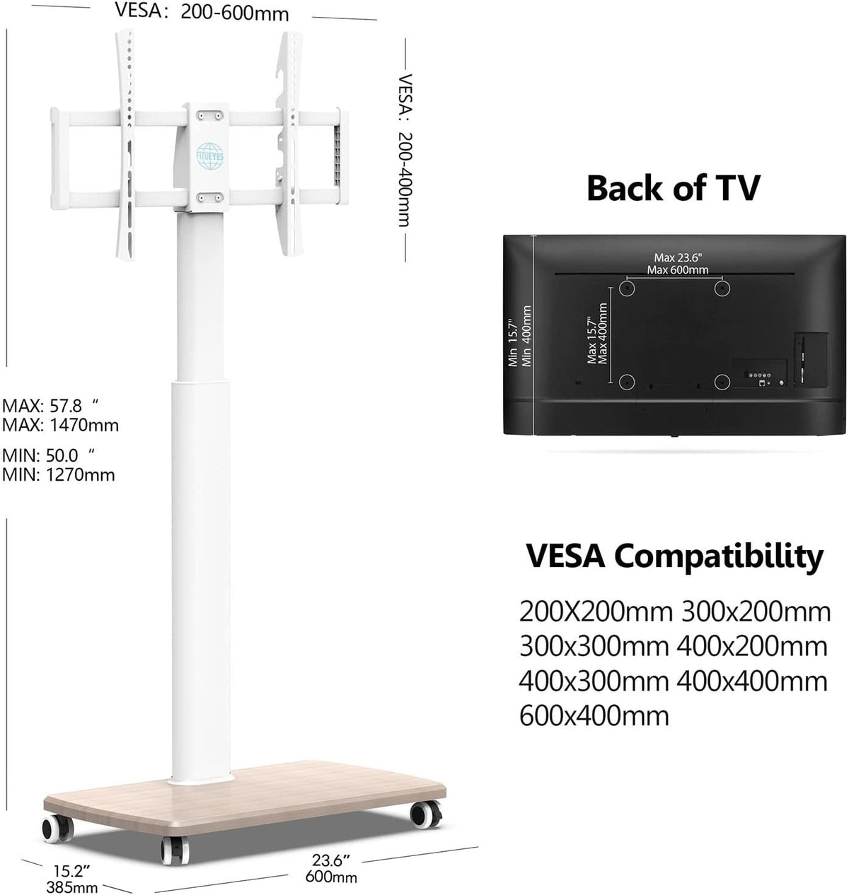Portable Mobile Tv Cart On Wheels - Rolling LCD Floor Stand with Swivel Mount, 37 to 70 Inch Corner Universal for Bedroom, Outdoor, Small Dorm,A,1270,1470mm