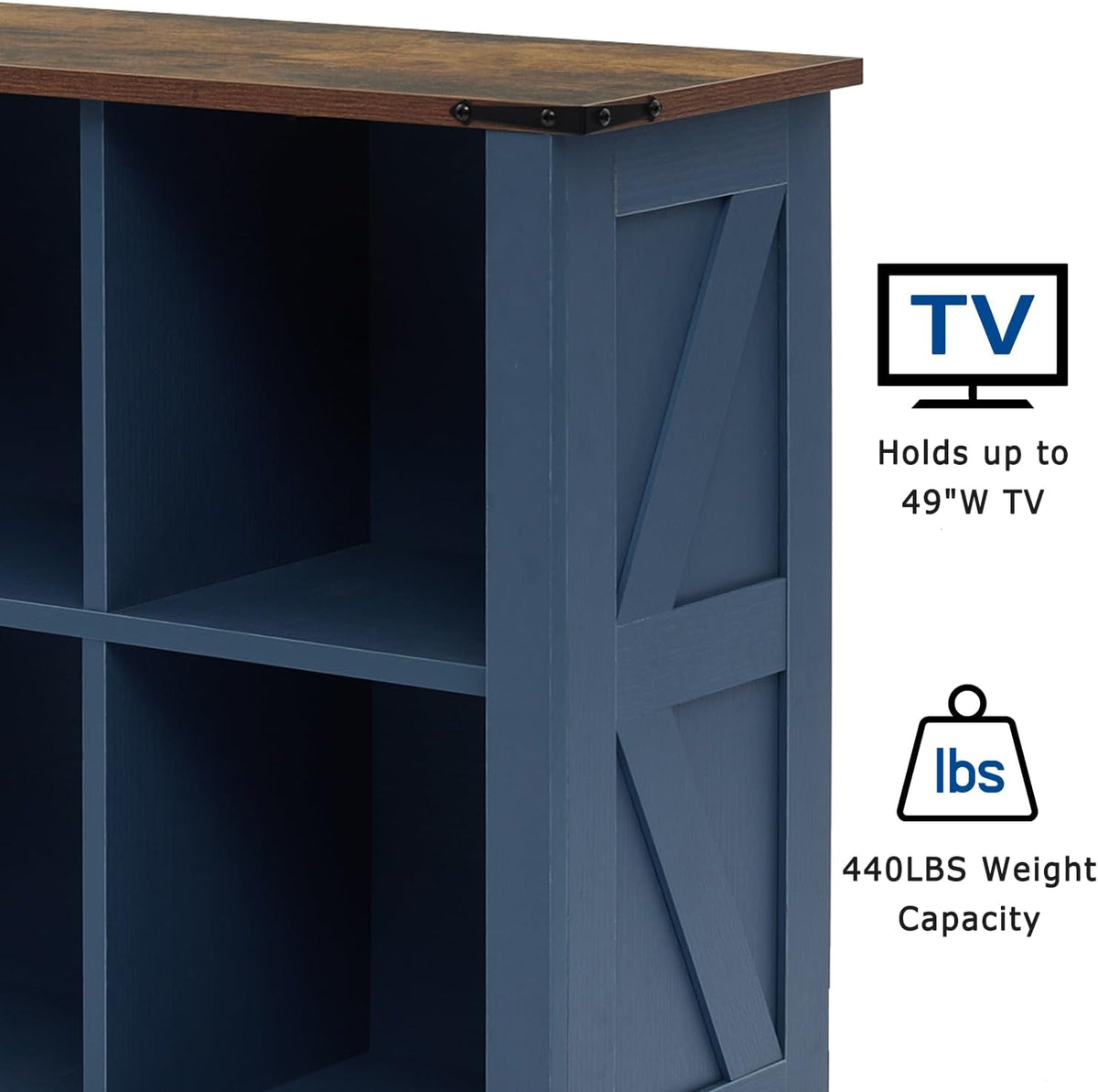 6 Cube Storage Organizer, 2 Tier Book Shelf with Led Lights, Farmhouse Book Shelves for Living Room, Horizontal Toy Storage Bookshelf, Wood Display Bookcase Cabinet for Bedroom, Office, Blue