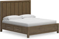 Signature Design by Ashley Cabalynn Modern 4-Drawer King Platform Bed with Storage, Foundation or Box Spring Not Needed, Light Brown