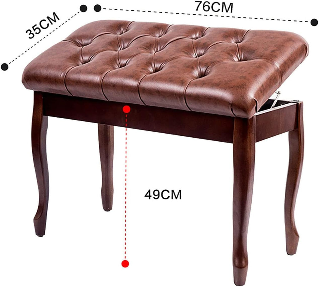 Faux Leather Piano Stool Duet Wood Piano Stool Piano Bench with Large Storage Box Keyboard Bench Vanity Stool,76 X 35 X 49Cm,Black,Teak,Brown (Brown)
