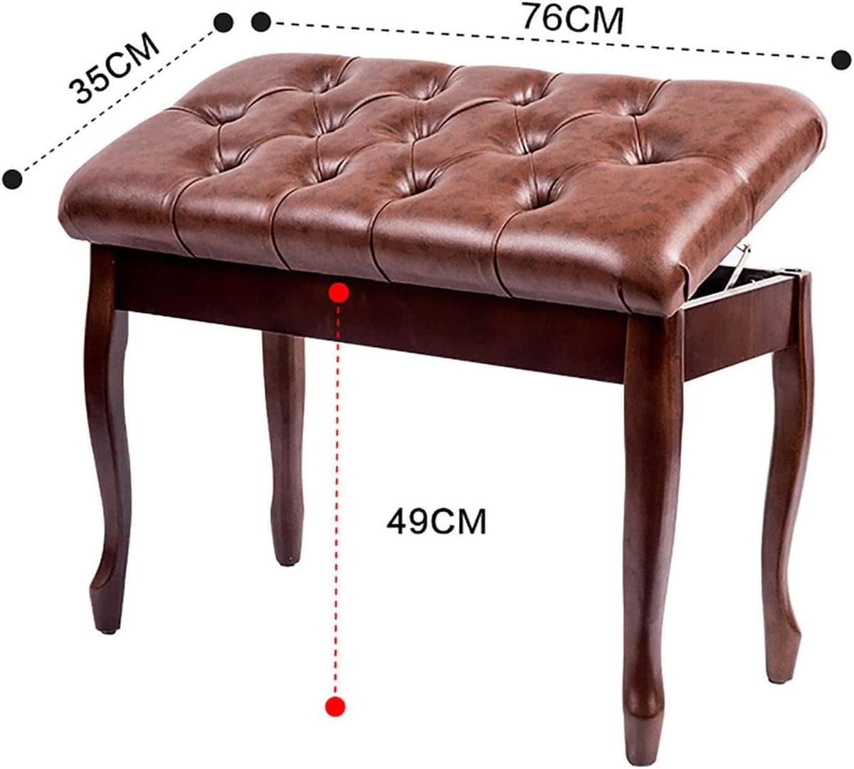 Faux Leather Piano Stool Duet Leather Piano Bench Deluxe Wood Piano Stool with Large Storage Box Keyboard Bench Vanity Stool,76 X 35 X 49Cm,Perfect for Home & Professional Use (Teak)