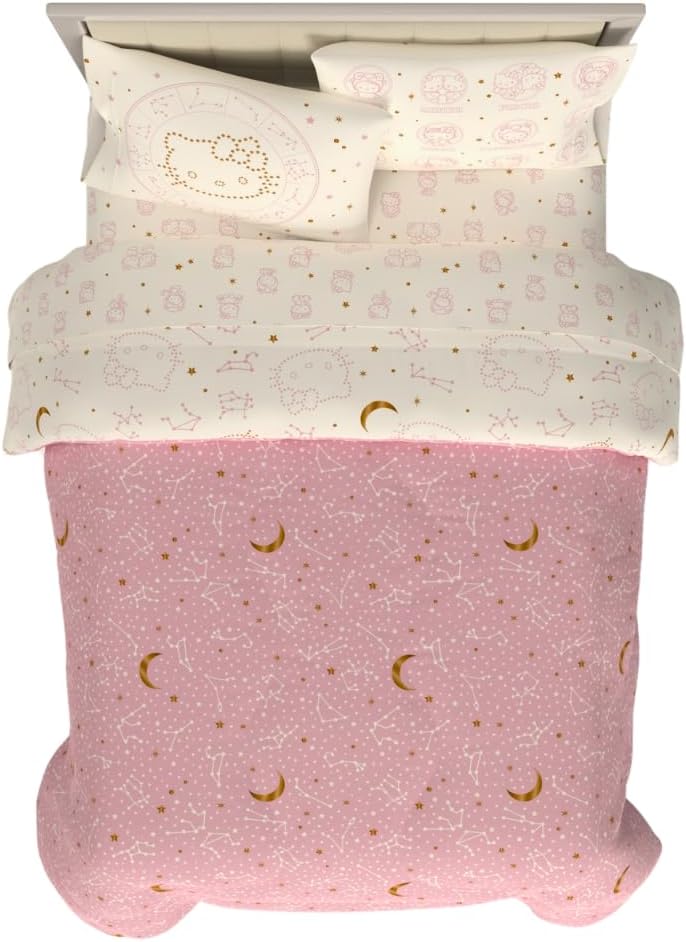 Lux Hello Kitty Velvet Bedding 7 Piece Super Soft Cozy Reversible Comforter and Sheet Set with Sham & Tote Bag, Queen, (Officially Licensed Product) by Franco