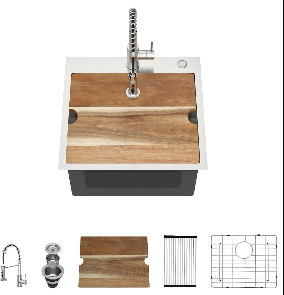 21x20 Drop In Laundry Sink with Faucet, 12' Deep 16 Gauge T-304 Stainless Steel Workstation Single Bowl Utility Sink for Laundry, Garage & Outdoor with All-In One Accessories #TL-FDOE00085