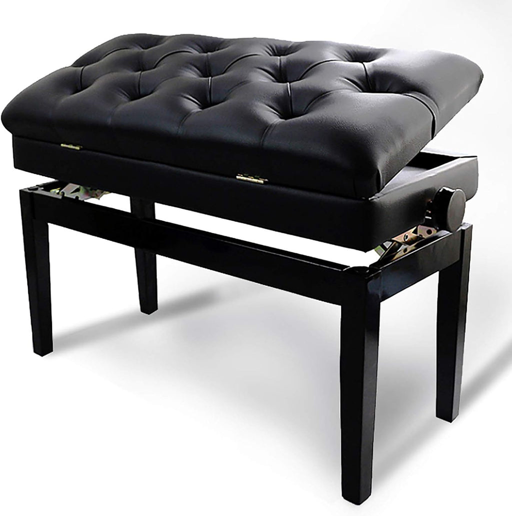 Piano Stool Height Adjustable Piano Bench Double Black Piano Stool Keyboard Bench Vanity Stool with Storage Compartment & Padded Cushion,Easy Assembly